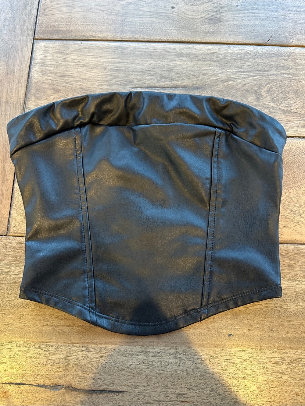 Altar'd State Black Faux Leather Strapless Bustier Top